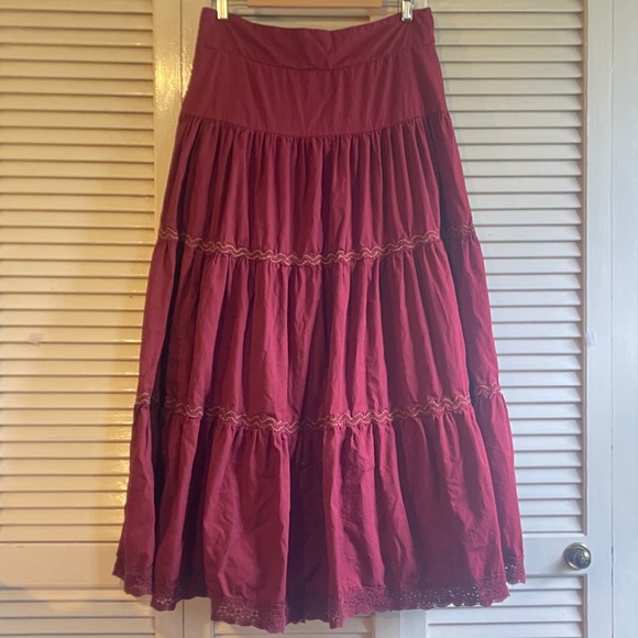 Anthropologie Tiered Lace Maxi Skirt in Burgundy - Picture 1 of 10